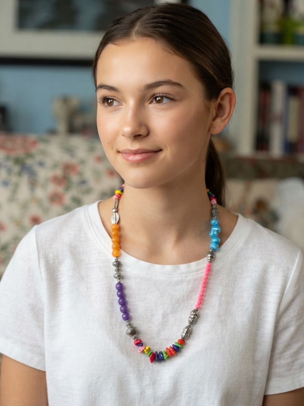 Multicolor Bead Statement Necklace - Vibrant Pink, Blue, Purple & Orange